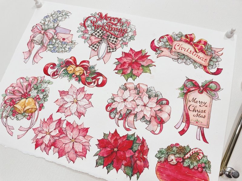 圣诞叶与缎带系列 - 贴纸 - 纸 