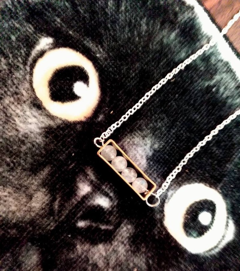 黄铜- 配 月亮石, 925纯银 项链 Moonstone 925 silver necklace - 项链 - 宝石 白色