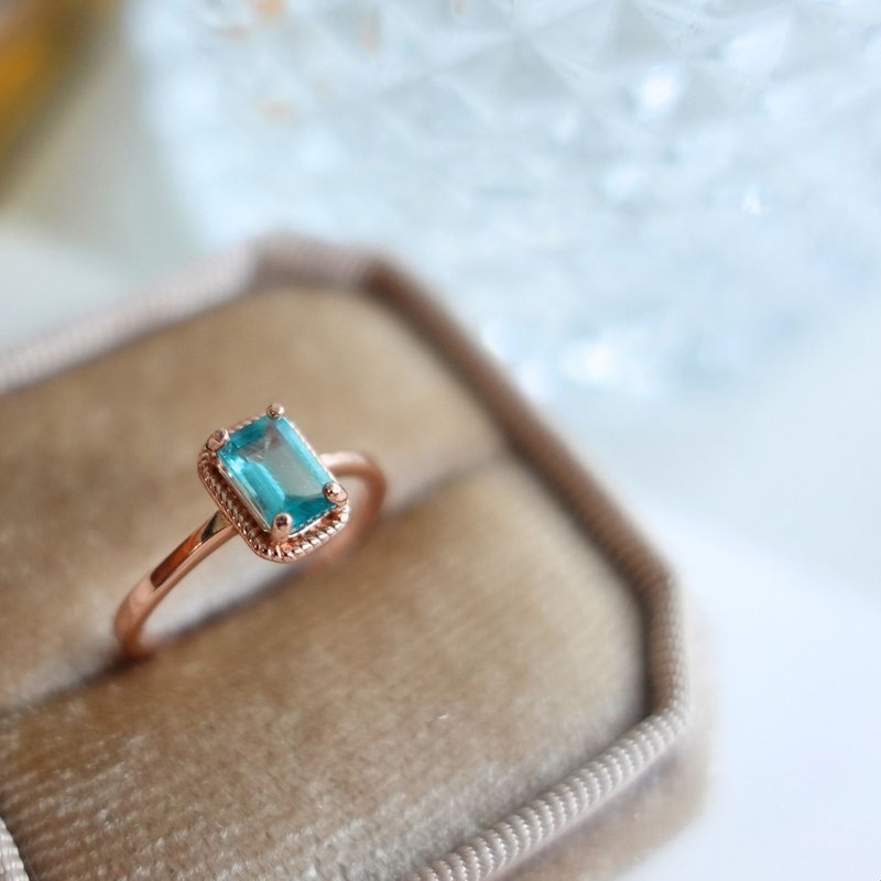 稀有霓虹蓝绿色 天然磷灰石 特殊绿色光泽 简约设计 纯银戒 质感 - 戒指 - 纯银 绿色