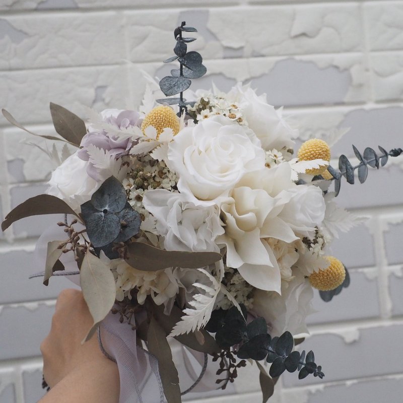 白色永生捧花/婚纱婚礼新娘捧花 - 干燥花/捧花 - 植物．花 白色