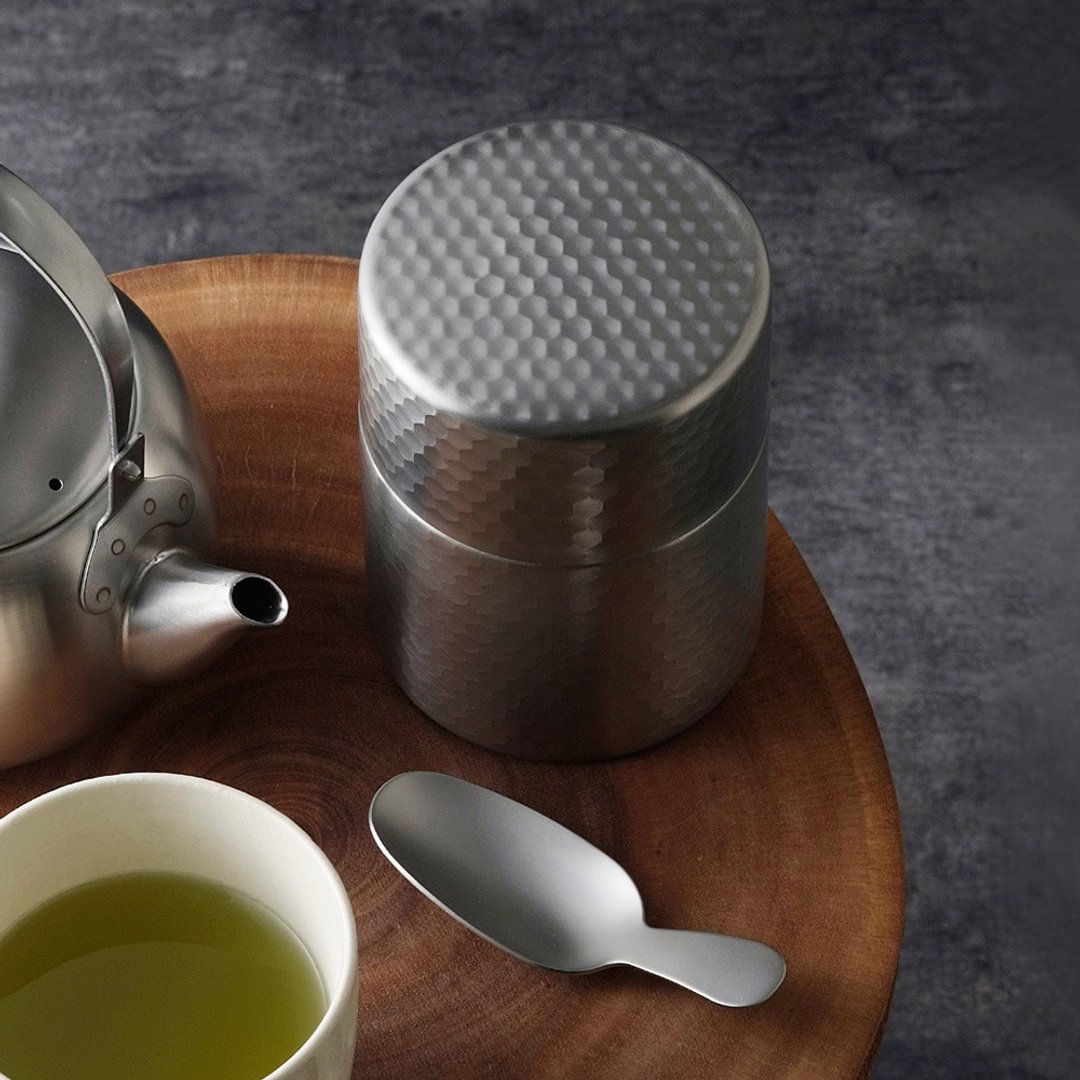 日本下村KOGU 日制18-8不锈钢锤目纹茶叶罐(附茶匙)-大 - 茶具/茶杯 - 不锈钢 银色
