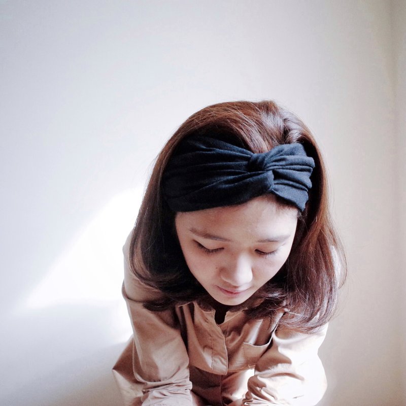 黑天鹅 松紧宽版/手工发带 - 发饰 - 棉．麻 黑色