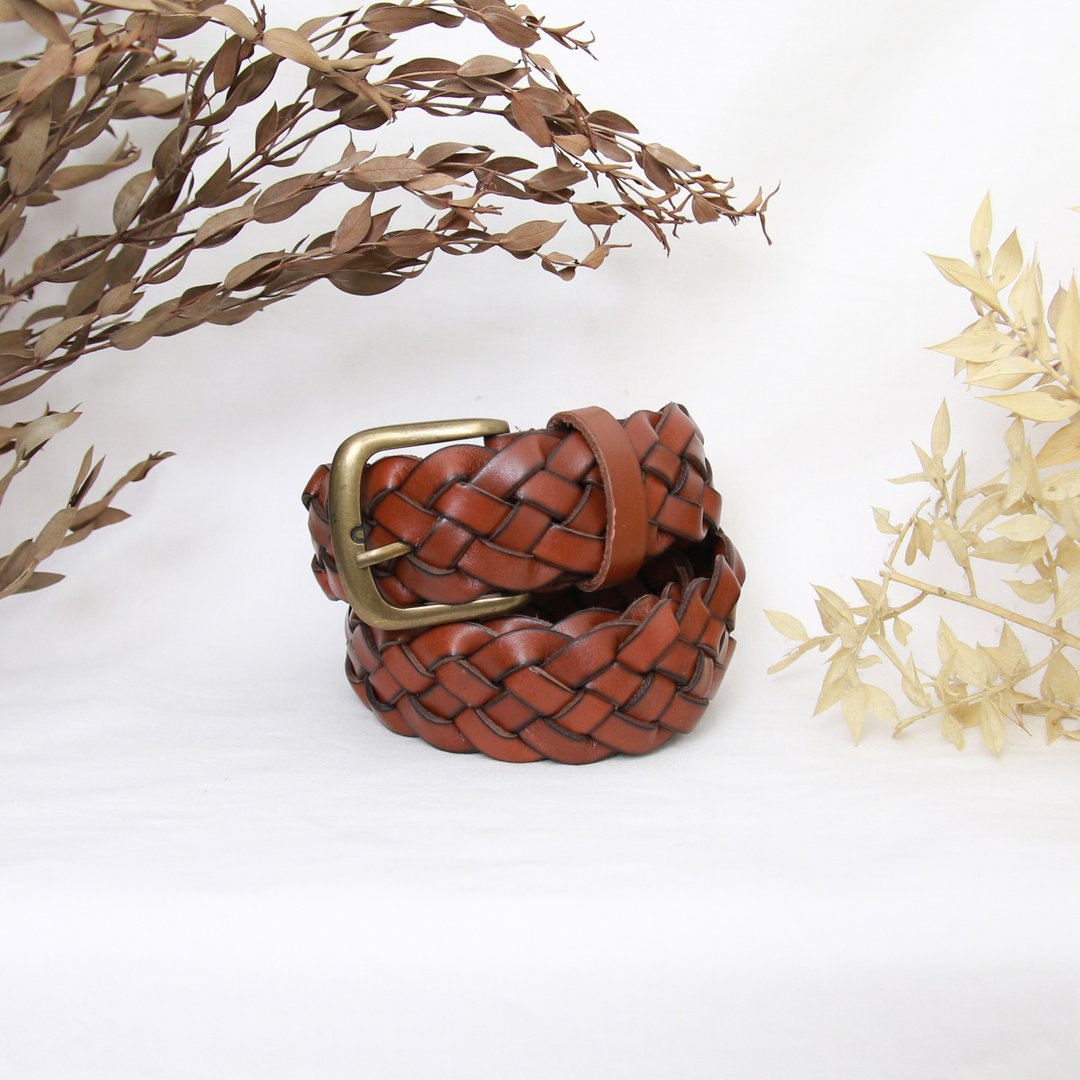 Back to Green - 经典复古腰带 编织深栗色 // vintage belt - 皮带/腰带 - 真皮 