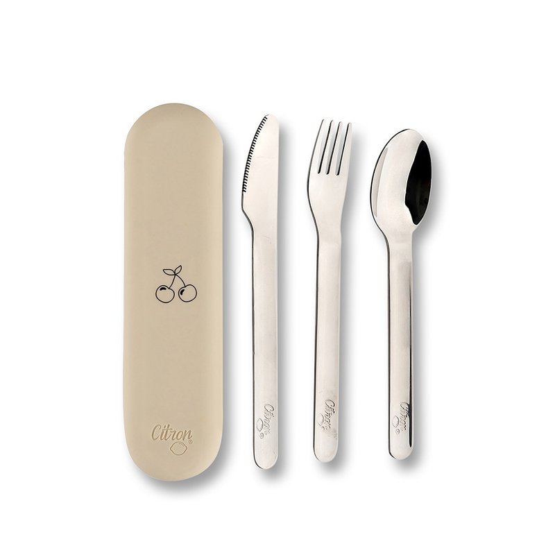 快速出货【Citron】儿童餐具三件组(含收纳袋)_ 奶油白 - 儿童餐具/餐盘 - 不锈钢 