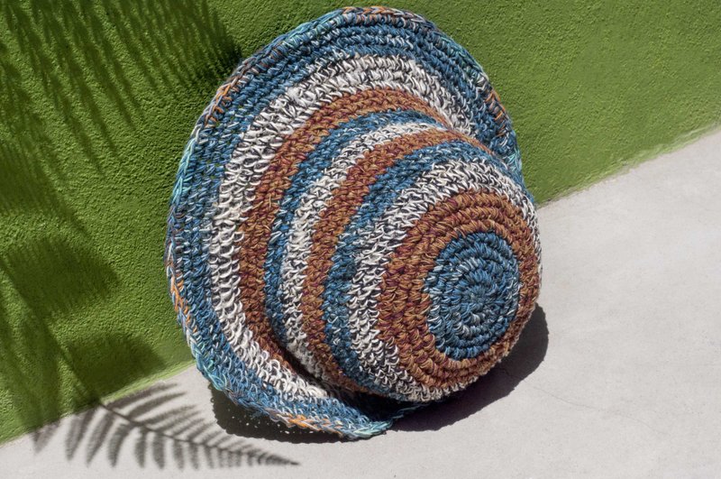 手工编织棉麻帽编织帽 渔夫帽 遮阳帽 草帽-法式蓝色沙漠绿洲条纹 - 帽子 - 棉．麻 多色