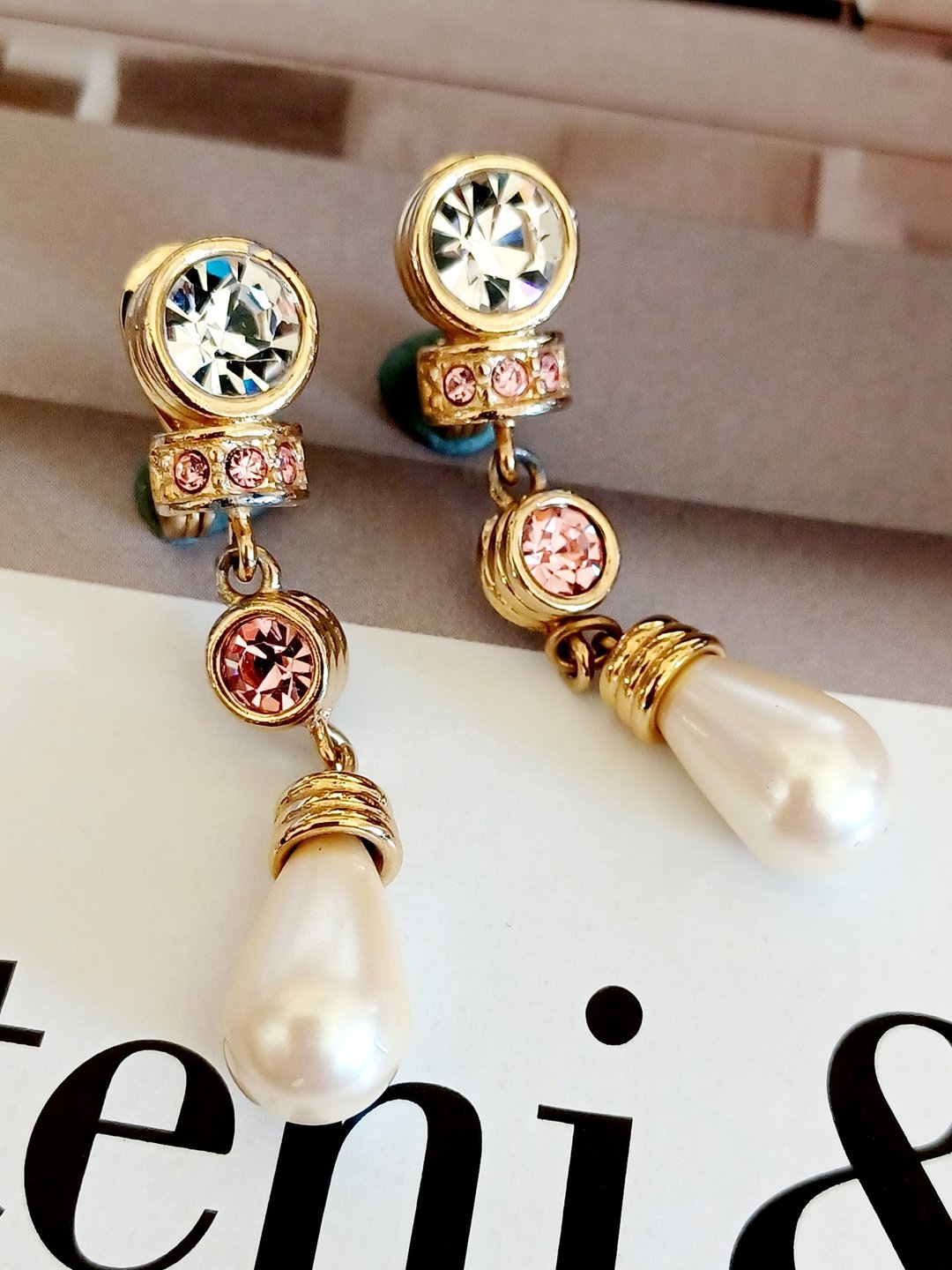 vintage jewelry  Monet 华丽垂坠莱茵钻 夹式耳环 - 耳环/耳夹 - 其他金属 