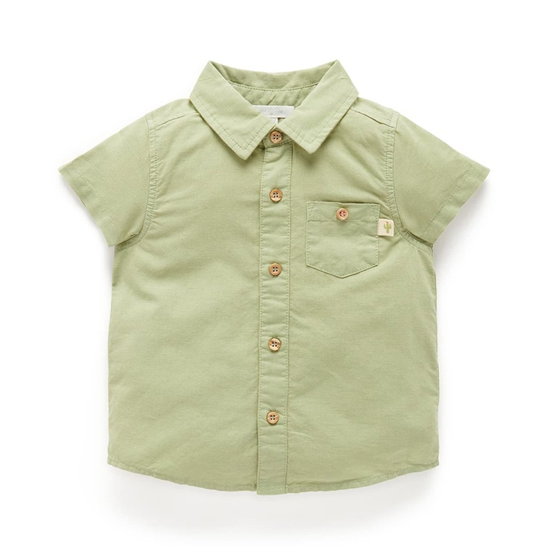 澳洲Purebaby有机棉男童短袖衬衫12M-4T 粉绿 - 童装上衣 - 棉．麻 