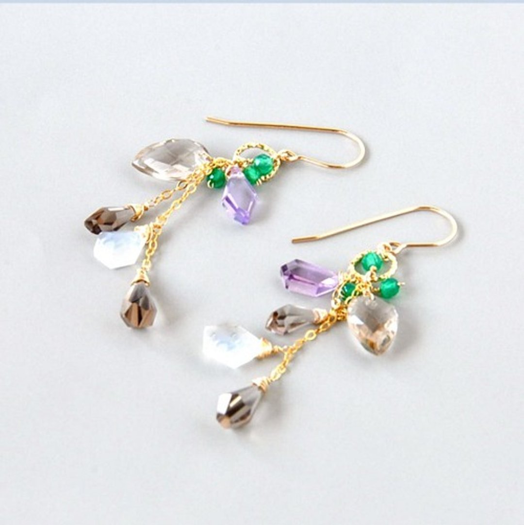 14kgf / "Autumn color for adults" Smoky quartz colored earrings - 项链 - 宝石 