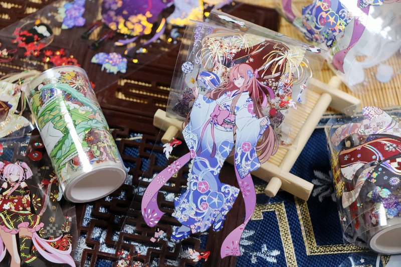 椿日 复古和風人物 PET 纸胶带 鐳射銀金 特殊工藝 台灣製 - 纸胶带 - 纸 多色