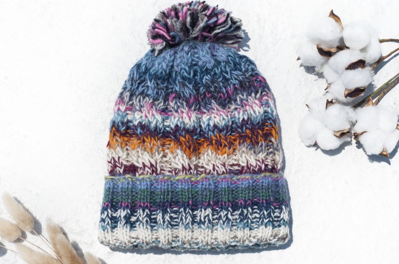 手工编织纯羊毛帽/编织帽/针织毛帽/内刷毛手织毛帽-北欧费尔岛 - 帽子 - 羊毛 多色