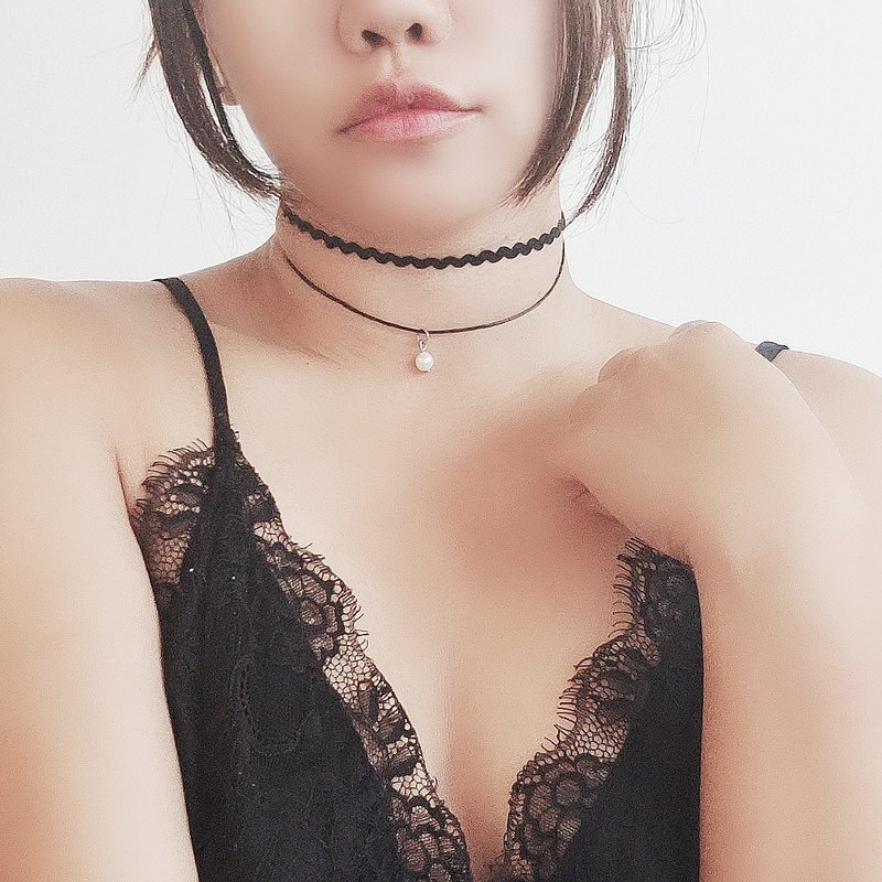 珍珠双层波浪choker 合金/纯银 - 颈链 - 珍珠 白色