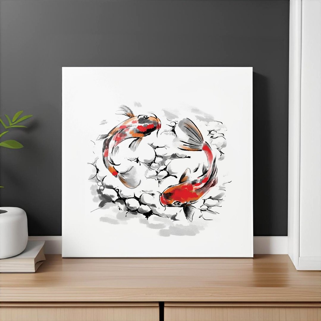 水墨画印刷墙饰 鲤鱼锦鲤 漂亮的墙面艺术 现代简约主义无框画 - 墙贴/壁贴 - 纸 白色
