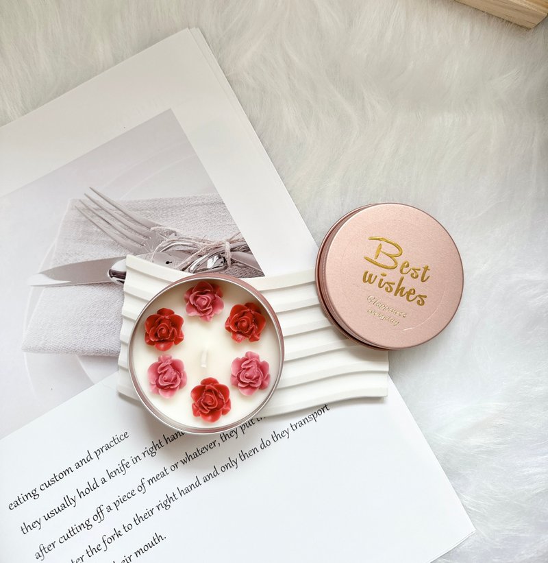 婚礼小物 捧花礼 伴娘礼-双色玫瑰花园铝盒烛杯 - 蜡烛/烛台 - 蜡 粉红色