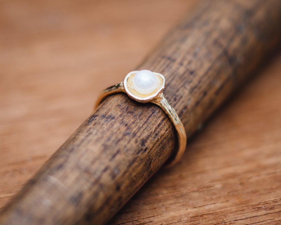 Pearl 18k Gold ring - Simple ring - 18ct ring - pearl ring - gift for her - 戒指 - 贵金属 金色