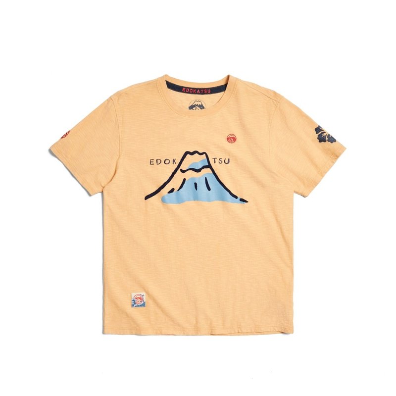 江户胜 日系 男装 经典富士山字体短袖T恤(桔黄色) #上衣 - 男装上衣/T 恤 - 棉．麻 橘色