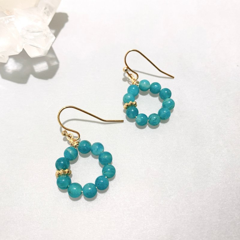 Ops Amazonite earrings- 天河石/耳环/甜美/亚马逊石/蓝绿色 - 耳环/耳夹 - 铜/黄铜 绿色