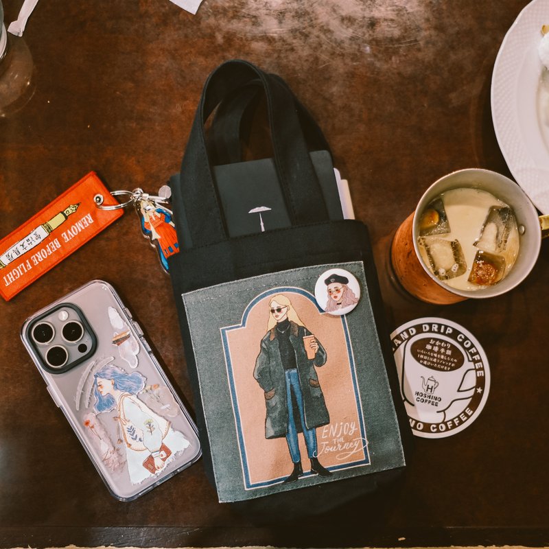 Gentle monster girl 帆布饮料提袋 - 随行杯提袋/水壶袋 - 棉．麻 黑色