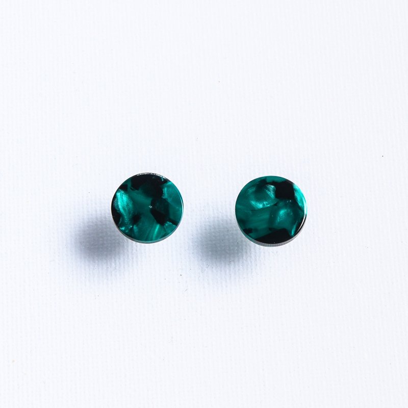 大艺术家-压克力圆型耳环(苔藓) - 耳环/耳夹 - 不锈钢 绿色