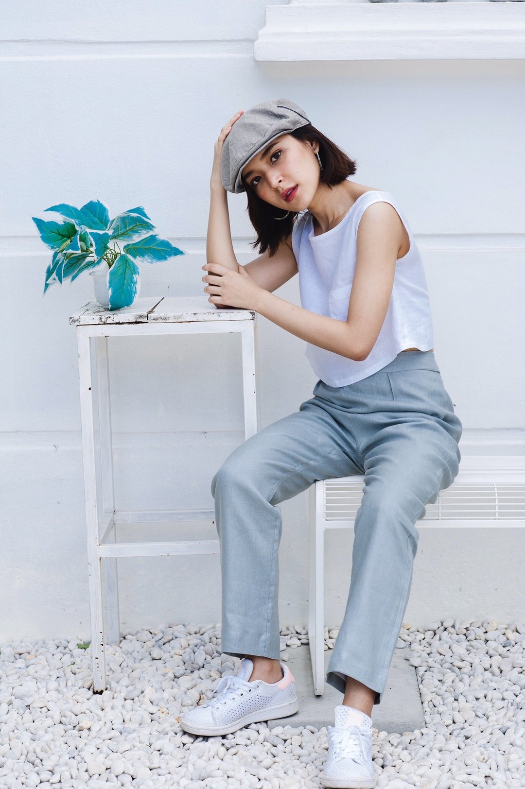 Casual pants - 女装长裤 - 亚麻 蓝色