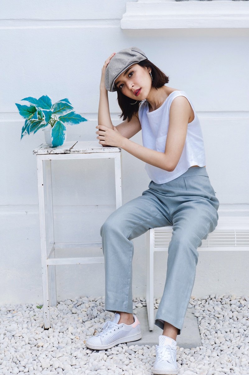 Casual pants - 女装长裤 - 亚麻 蓝色