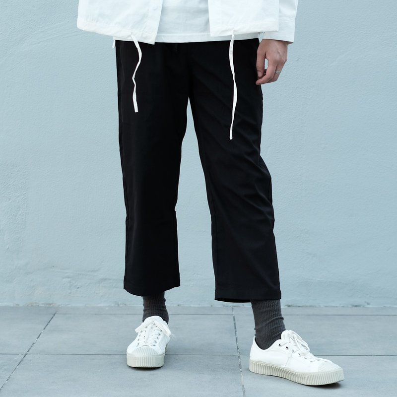 宽版剪裁九分裤 Wide Ankle Pants/简约/素色/情侣服/长裤 - 男士长裤 - 棉．麻 黑色