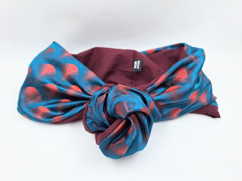 Petitbebe老派复古花扇扭转大蝴蝶结软铁丝发带 - 发饰 - 棉．麻 蓝色