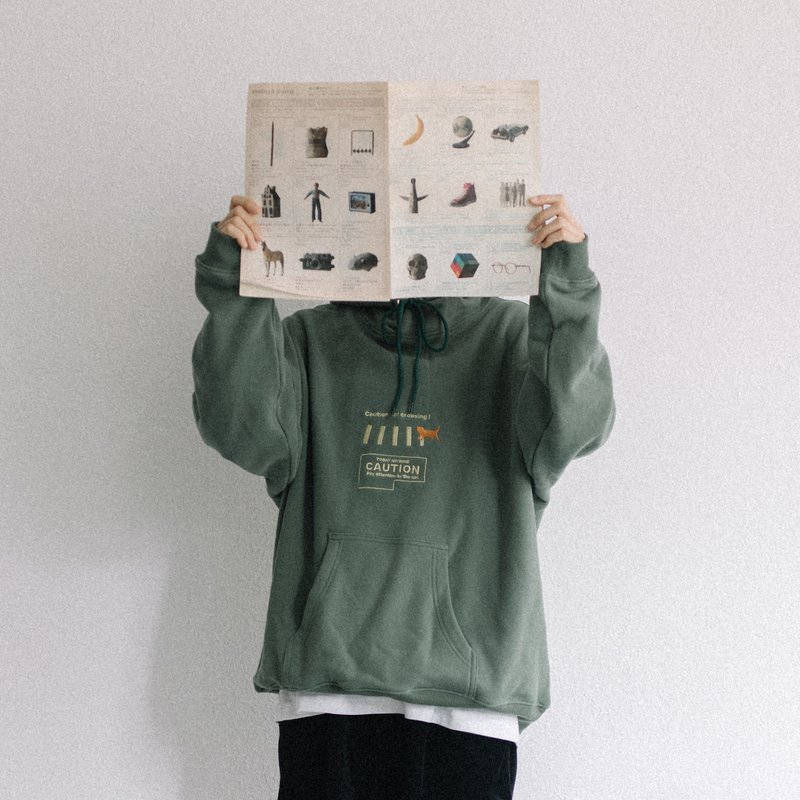 毛圈布宽松连帽卫衣 刺绣纯棉休闲套头帽衫 - 中性连帽卫衣/T 恤 - 棉．麻 绿色