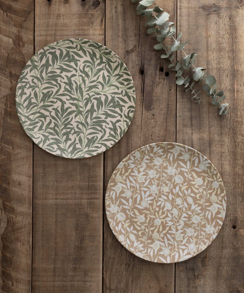 [2 件组] William Morris 图案生态竹盘 20 厘米 F. 柳枝 x 水果或石榴 006 - 盘子/餐盘/盘架 - 竹 多色