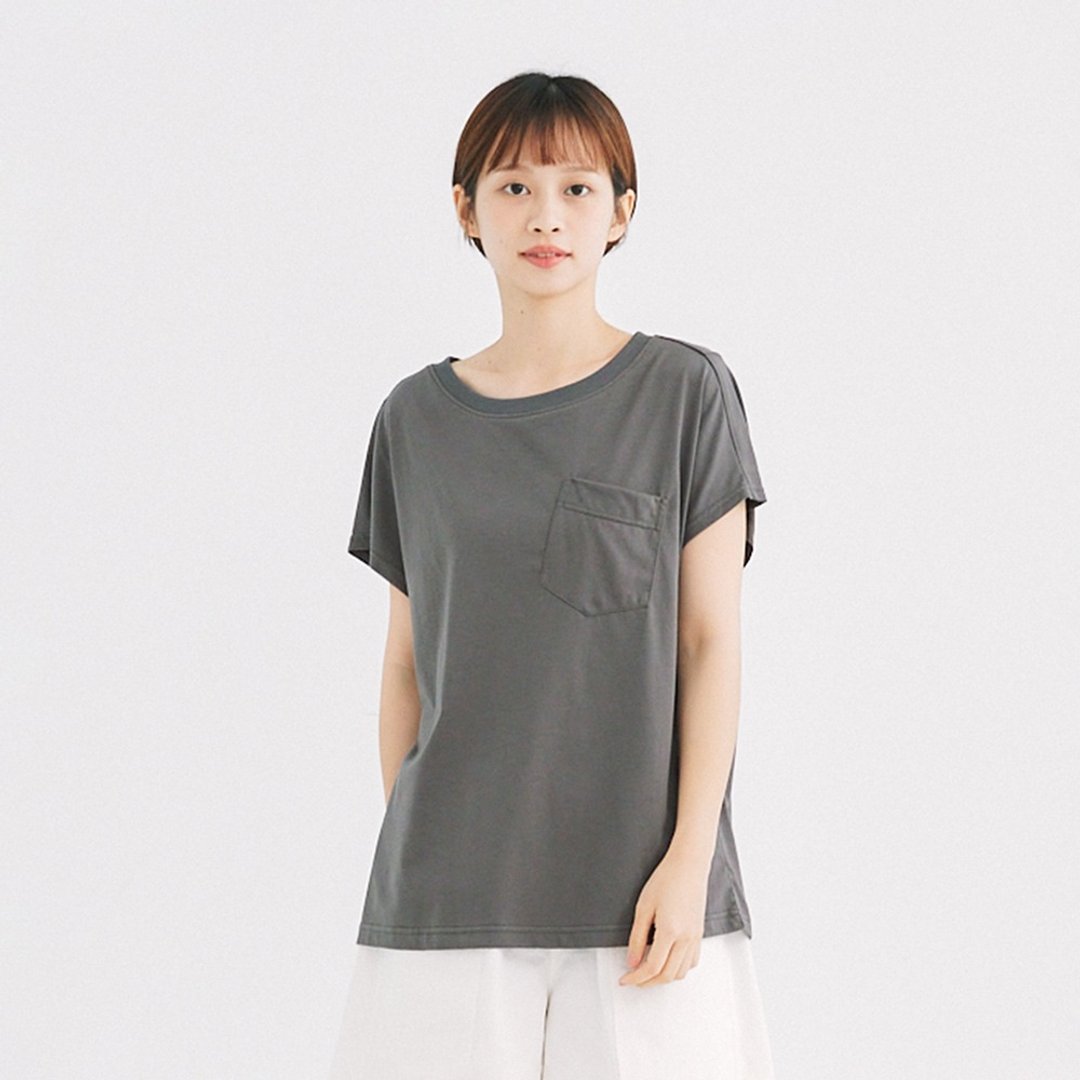 【Simply Yours】斜口袋短袖T 灰F - 女装 T 恤 - 棉 灰色