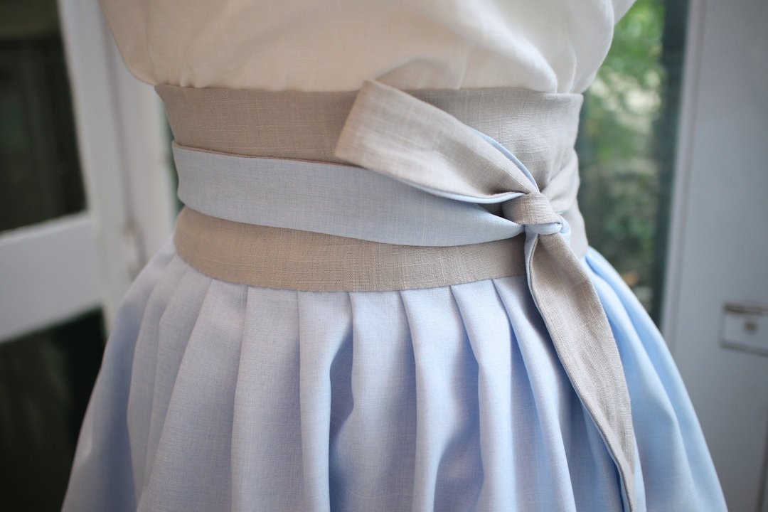 Handmade by Cherry 日常韩服 - 浅蓝色韩服裙 双色/单色腰带 - 裙子 - 棉 蓝色