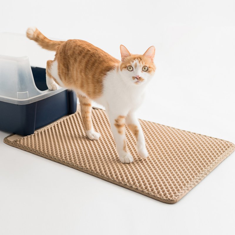 专利双层设计减少猫砂的落猫砂垫-实用长条方形(褐色) 约44x68cm - 猫砂/猫砂垫 - 塑料 