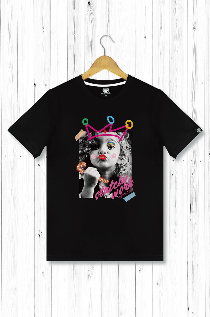 statelywork 小女王照片T 黑白二色-男T恤 - 男装上衣/T 恤 - 棉．麻 黑色