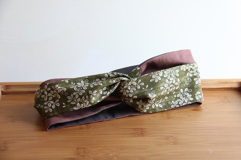 双面绑带发带/绿叶 - 发饰 - 棉．麻 