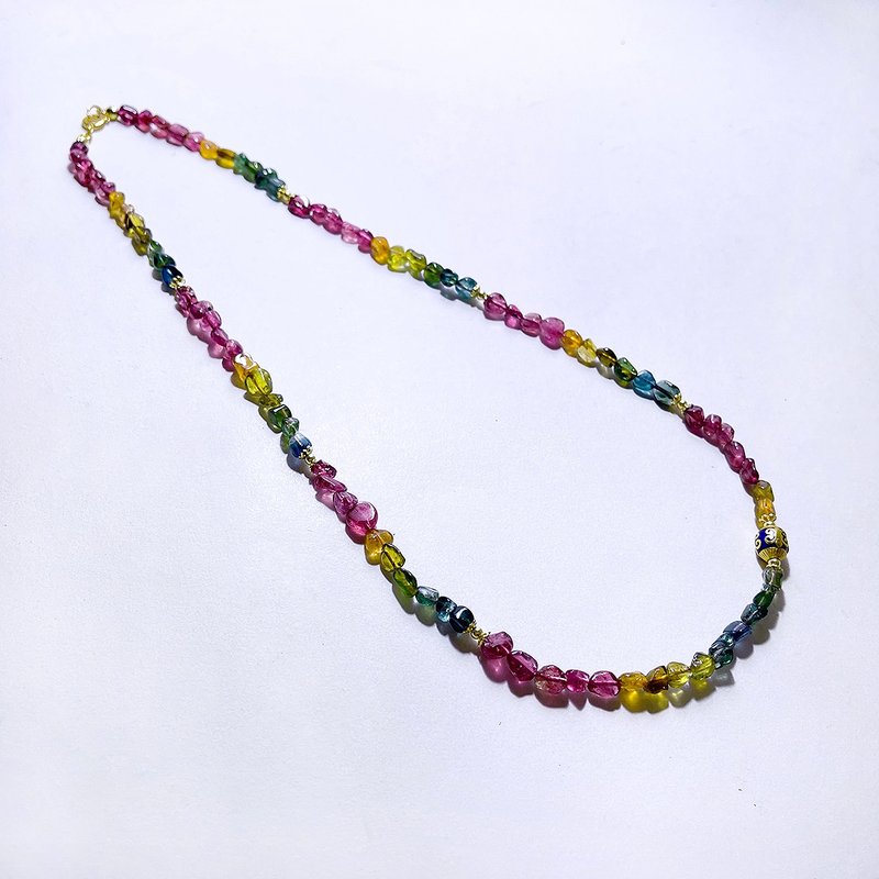 天然矿石 冰透彩虹碧玺 925纯银 项链 - 项链 - 宝石 多色