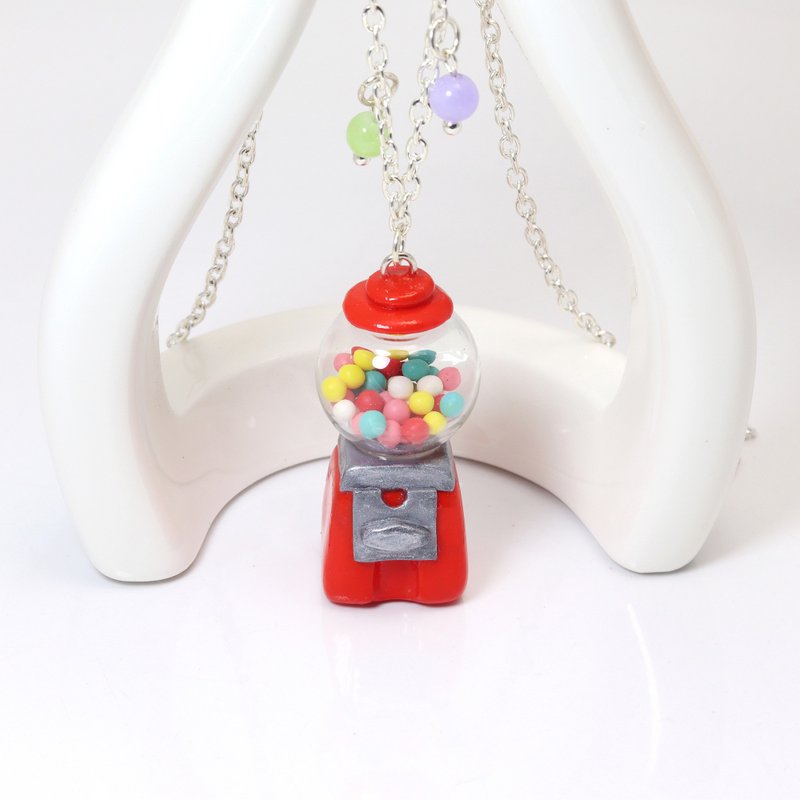 Gumball machine necklace, Miniature Gumball machine, Mini Candy machine - 项链 - 粘土 红色