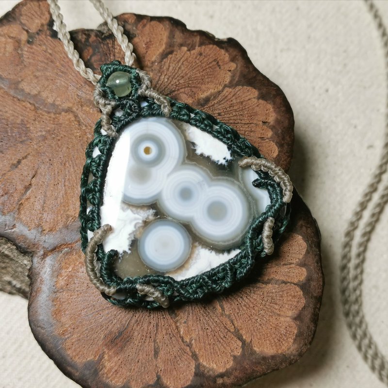 海洋碧玉/老矿料/蜡线编织设计-项链可调整长度 - 项链 - 半宝石 绿色