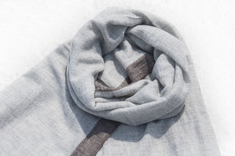 喀什米尔Cashmere/针织围巾/纯羊毛围巾/羊毛披巾-北欧咖啡灰撞色 - 围巾/披肩 - 羊毛 灰色