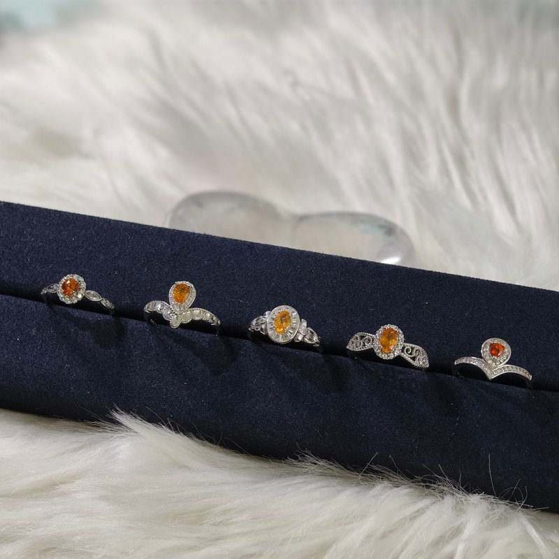 天然锰铝榴石 芬达石 锰铝榴石戒 925纯银 5款戒型 每款仅此一枚 - 戒指 - 宝石 橘色