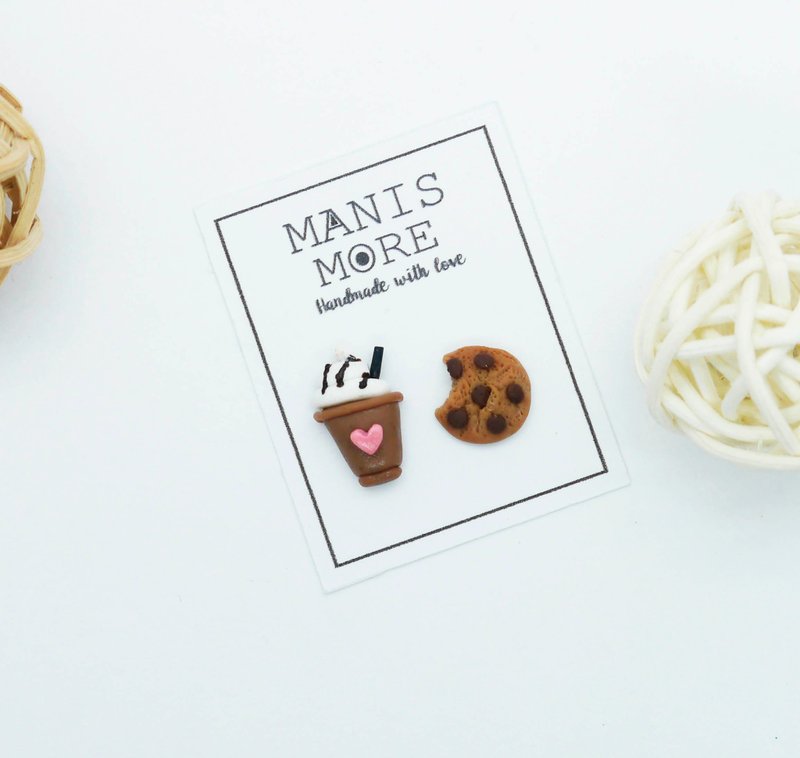 摩卡可可星冰乐耳环  可可碎片饼干 可改夹式耳环 - 耳环/耳夹 - 粘土 