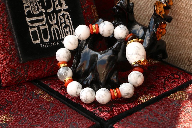 精品原矿无染色白松石手珠 12mm圆珠 佛珠念珠饰品 定制化设计 - 手链/手环 - 玉石 