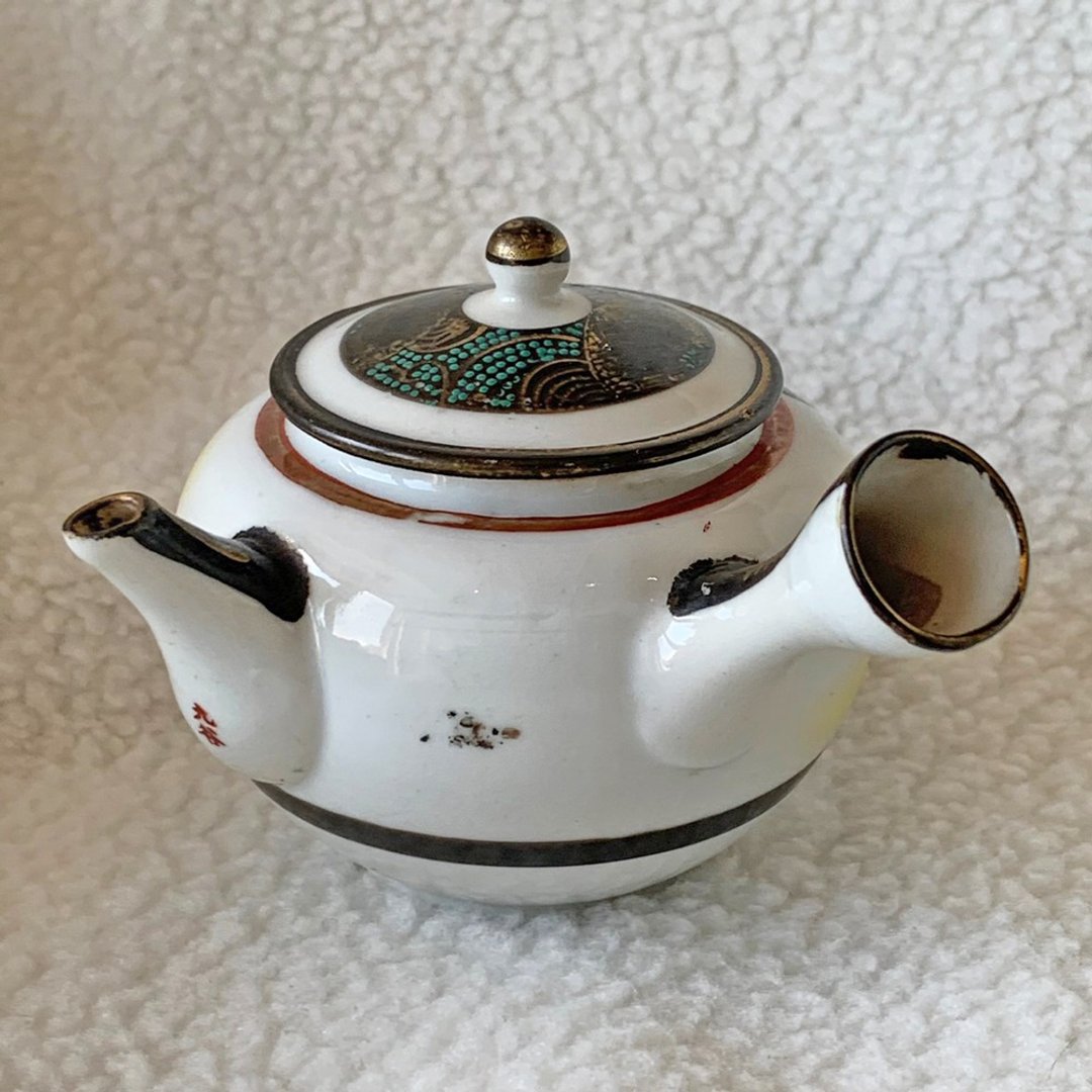 日本 日式九谷烧侧把壶 │ 金襴赤绘 华美灿丽 江户时代 - 茶具/茶杯 - 陶 多色