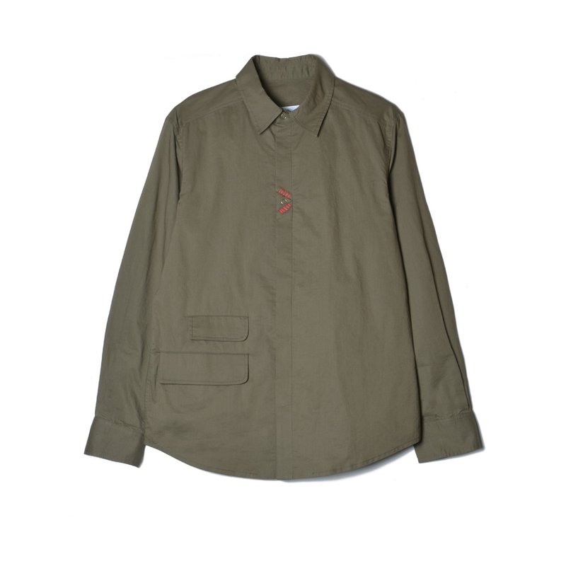 oqLiq - Display in the lost – 心眼衬衫(橄榄绿) - 男装衬衫 - 棉．麻 绿色