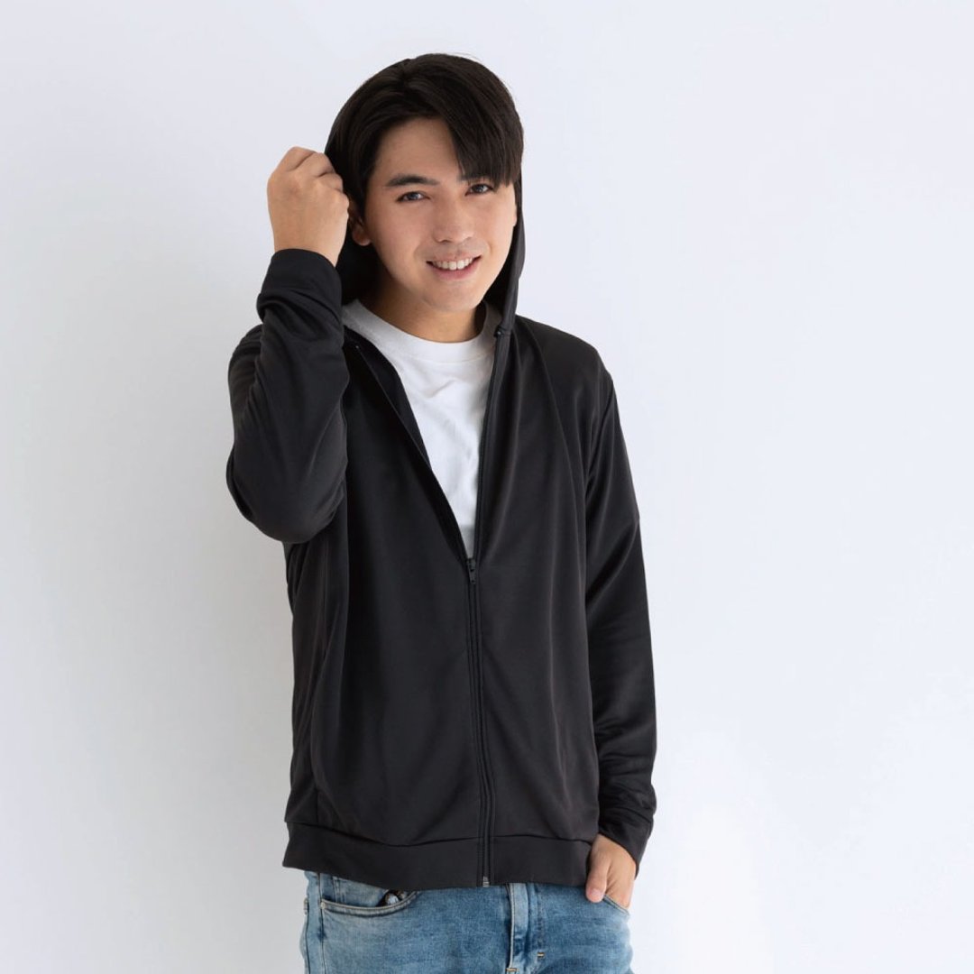 UPF50+吸湿排汗男防晒外套_连帽黑色 - 男装外套 - 聚酯纤维 黑色
