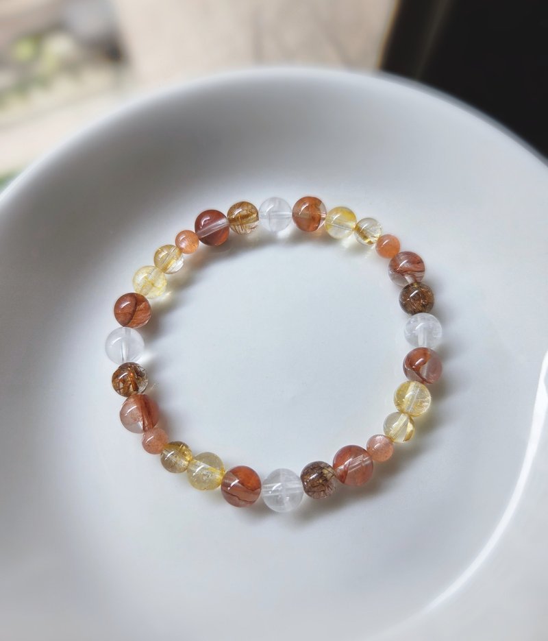 红胶花 白幽灵 红铜钛 钛晶 桂花托帕 橙月光 水晶手链 - 手链/手环 - 宝石 红色