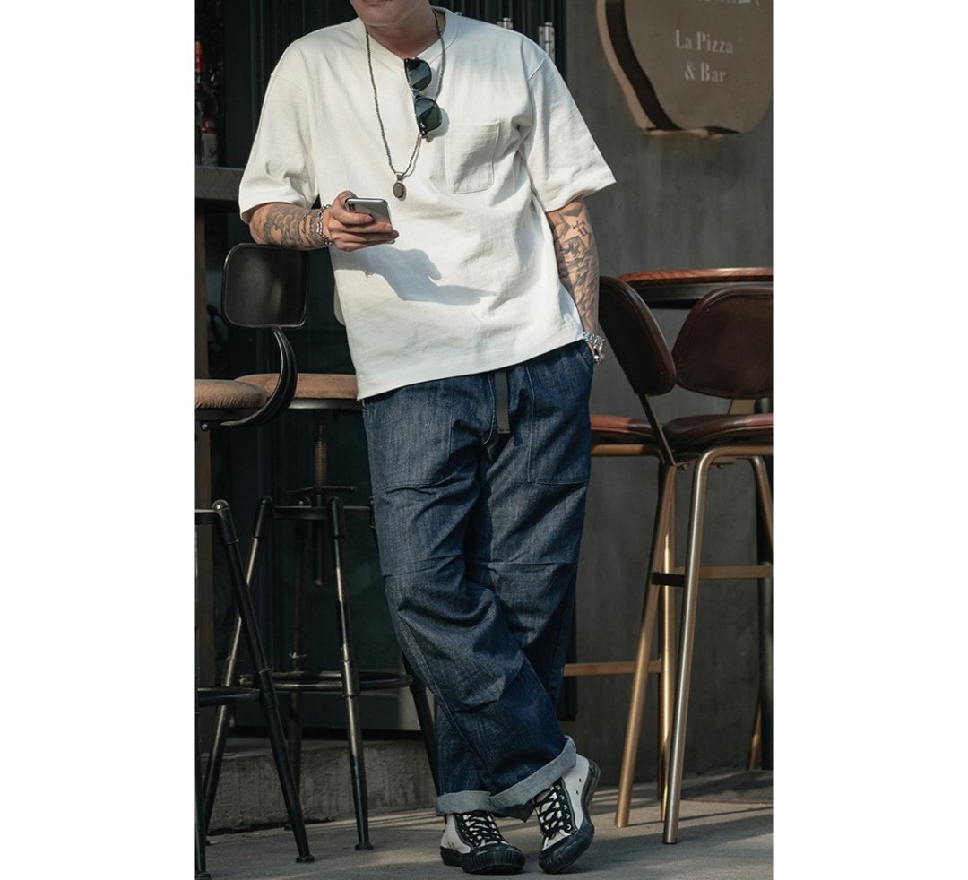 NON STOCK 短袖口袋上衣 280g 舒适透气 亚麻肌理感 男女 T-SHIRT - 男装上衣/T 恤 - 棉 白色