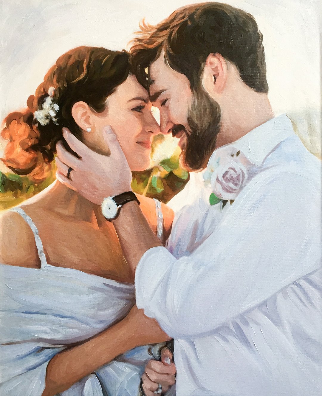 Custom oil portrait painting from photo on canvas, Custom couple portrait - 墙贴/壁贴 - 棉 绿色