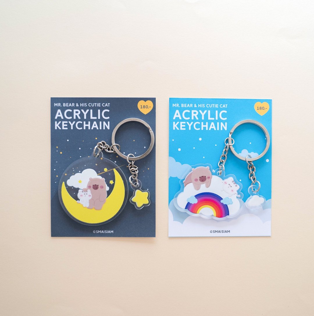 Mr. Bear and his cutie cat : Acrylic Keychain with UV Spot - 钥匙链/钥匙包 - 压克力 多色