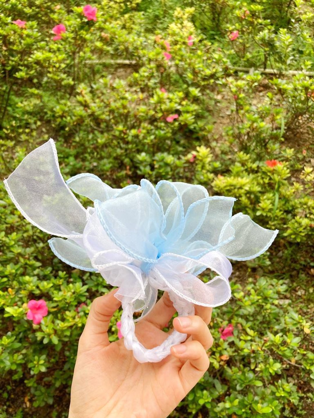 蓝白系 夏日 花型 蝴蝶 发圈 手腕花  【亮光丝】 - 发饰 - 其他人造纤维 蓝色