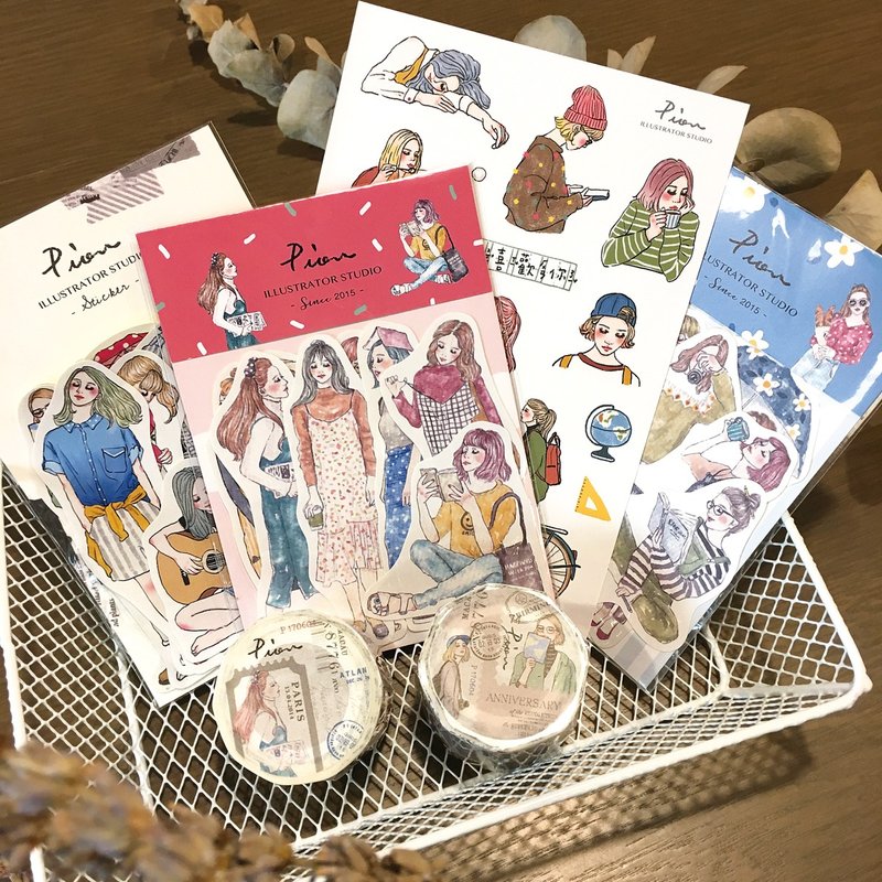 女孩纸胶带、贴纸套组 / 共6样 - 纸胶带 - 纸 多色