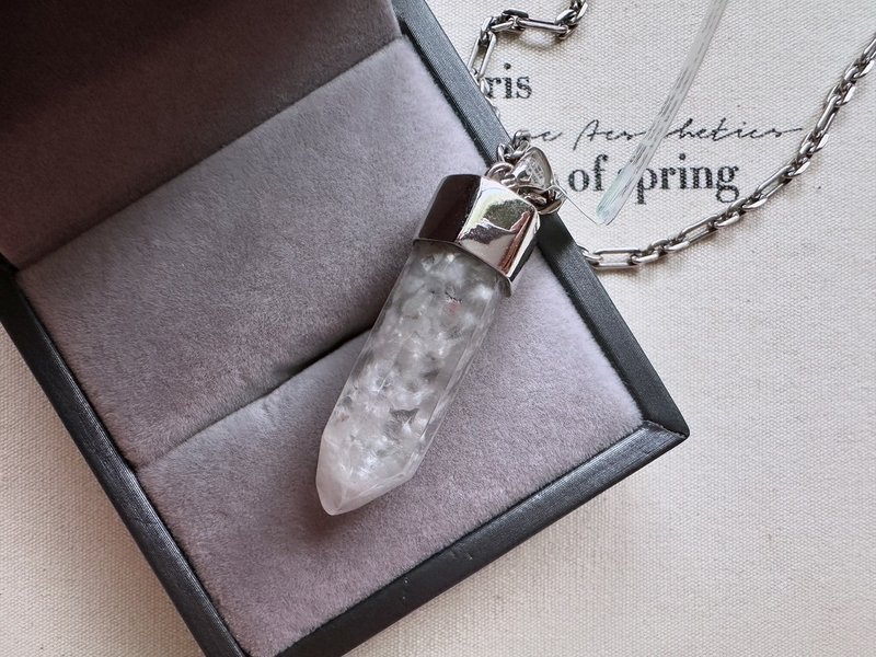 白兔毛团水晶柱个性银项链 - 项链 - 水晶 